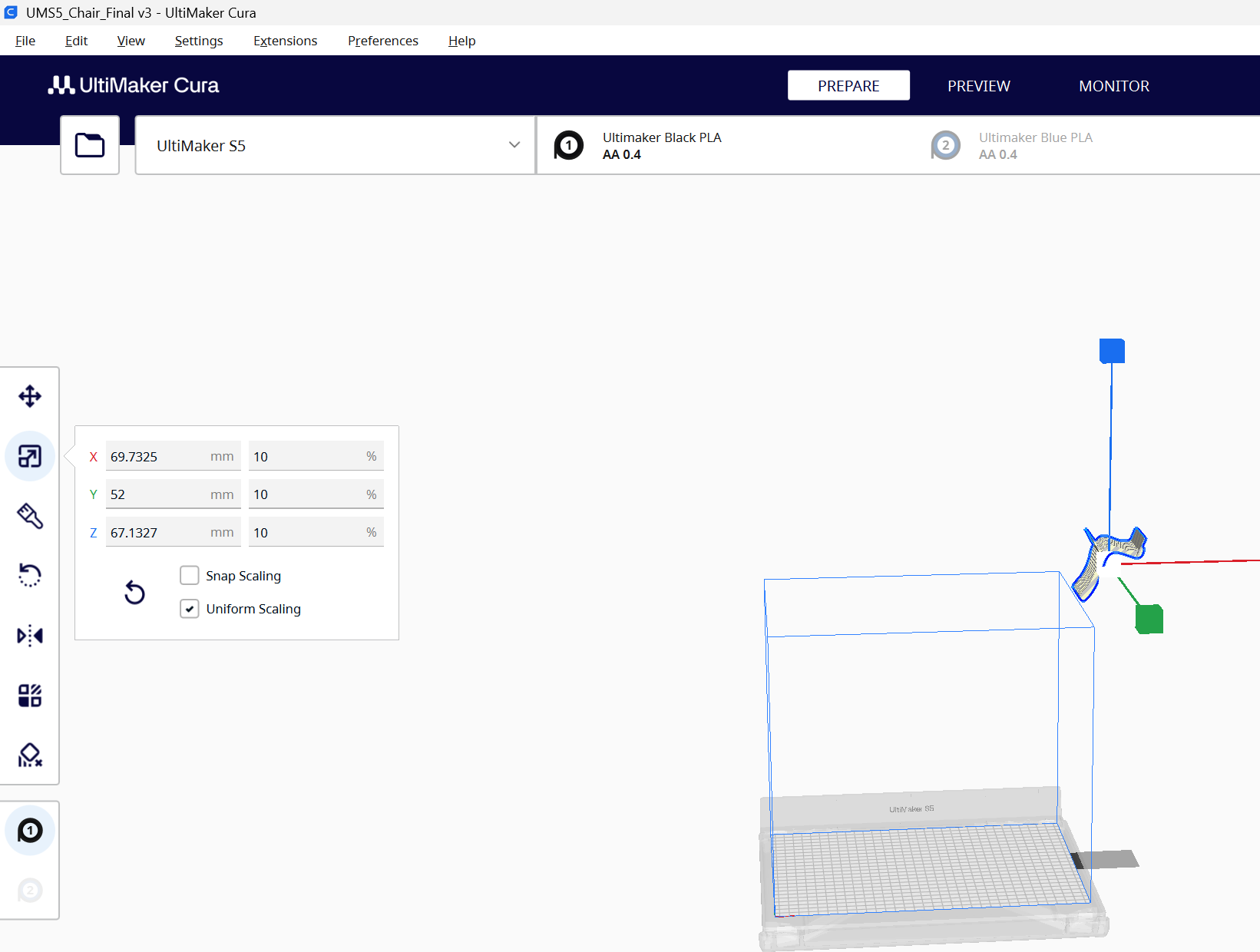 Scaling the file on Cura