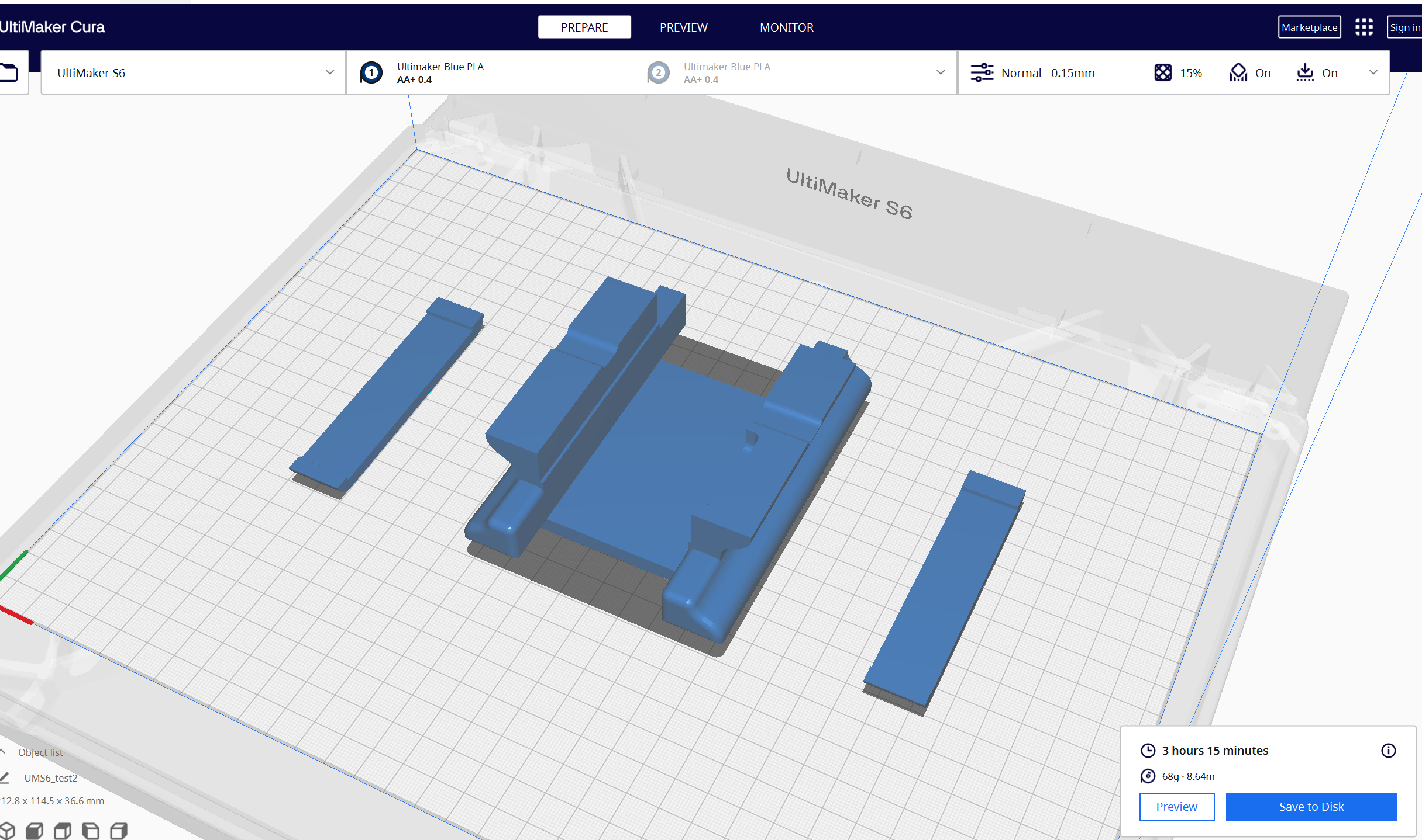 Slicing using cura on S6, I used normal settings here with supports generated