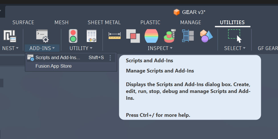Using the scripts tool in Fusion 360