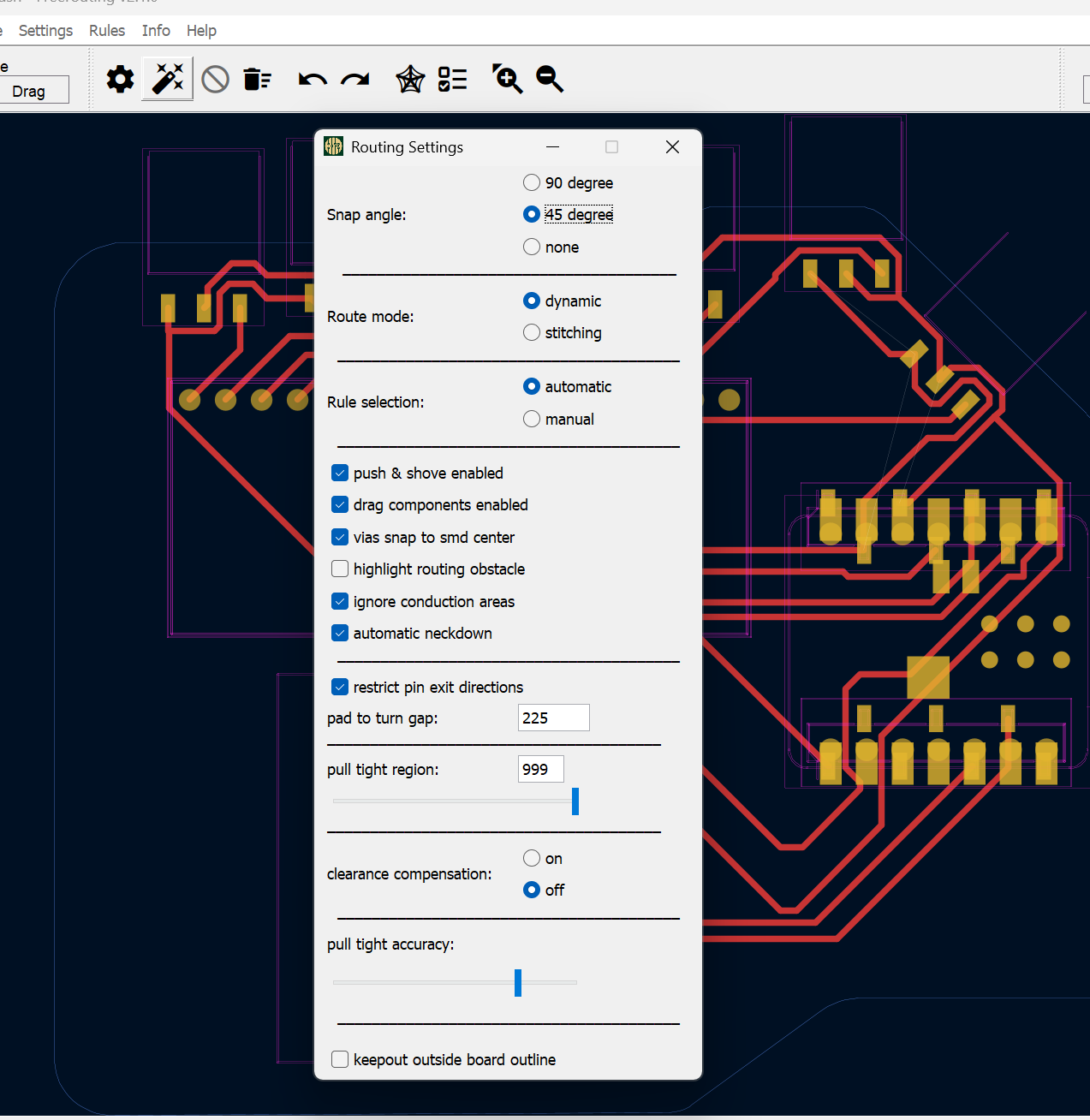 Routing Settings - Freerouting