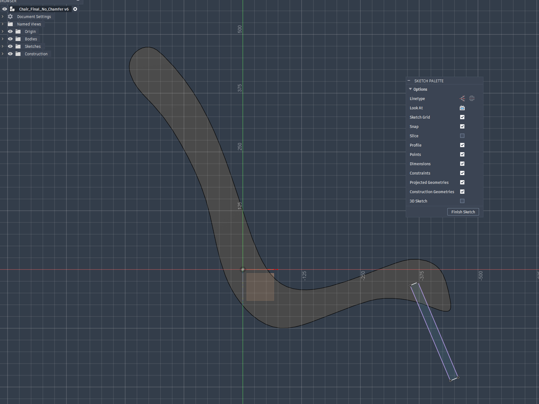 Sketching the chair base