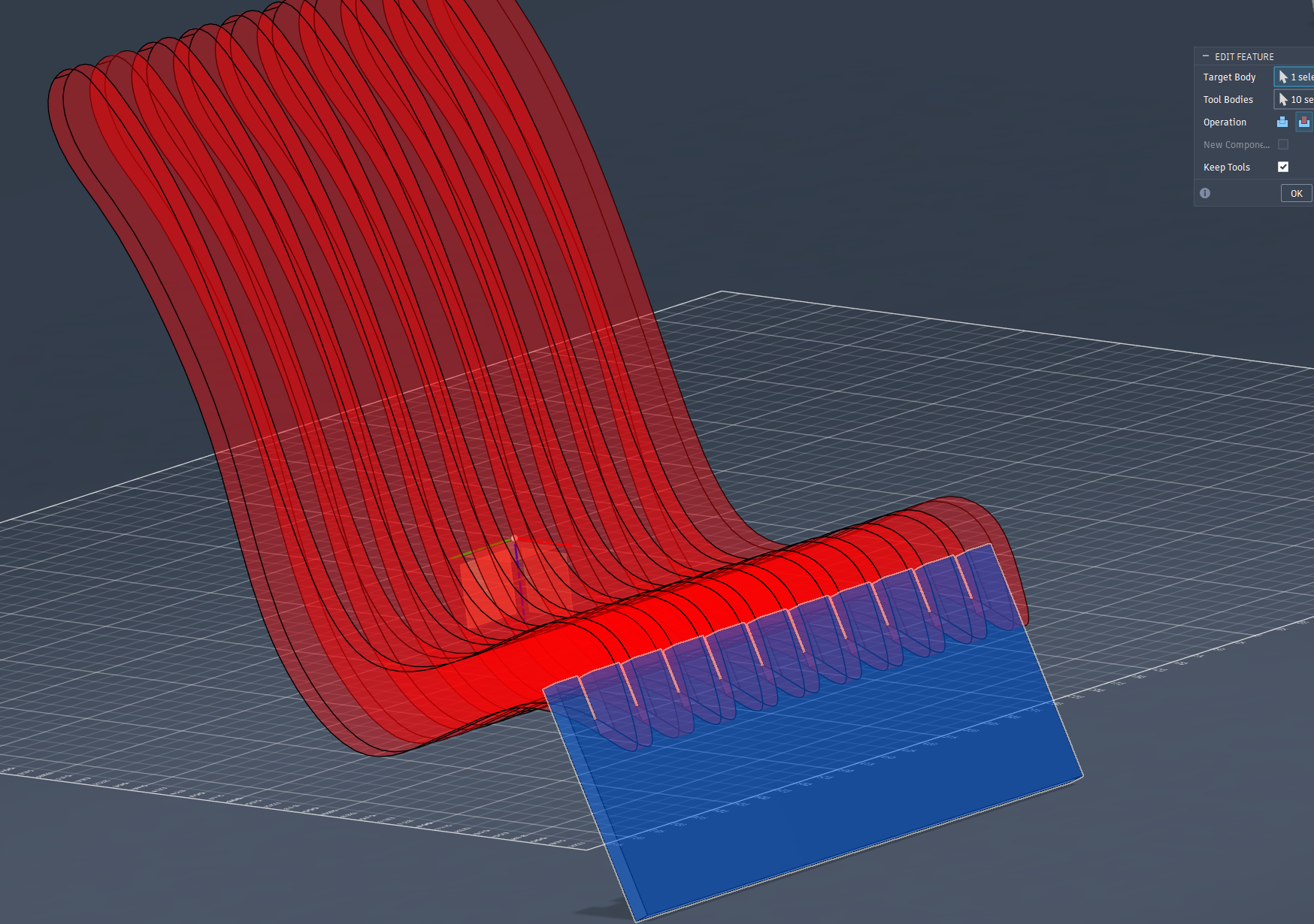 Using Combine tool to create the slot fits for the base