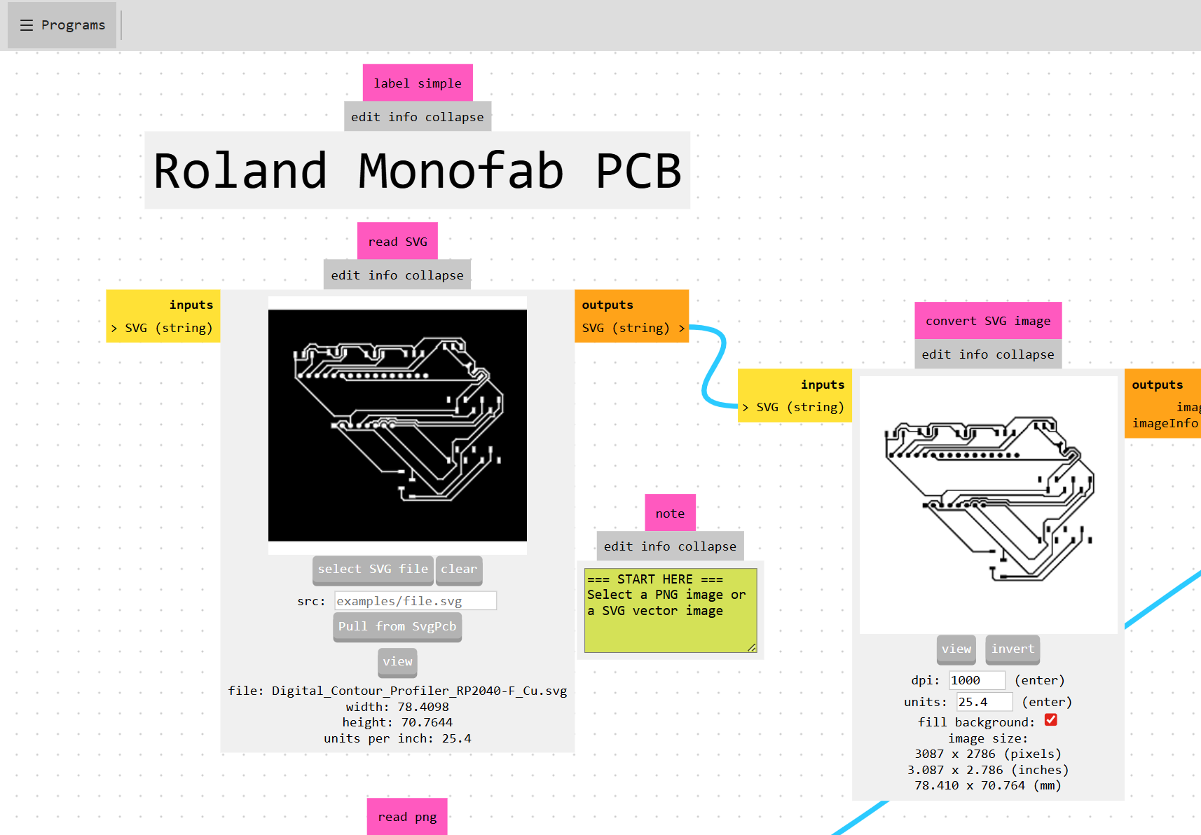 Upload SVG / Notice Invert effect (white is milled/black is kept..good for traces)