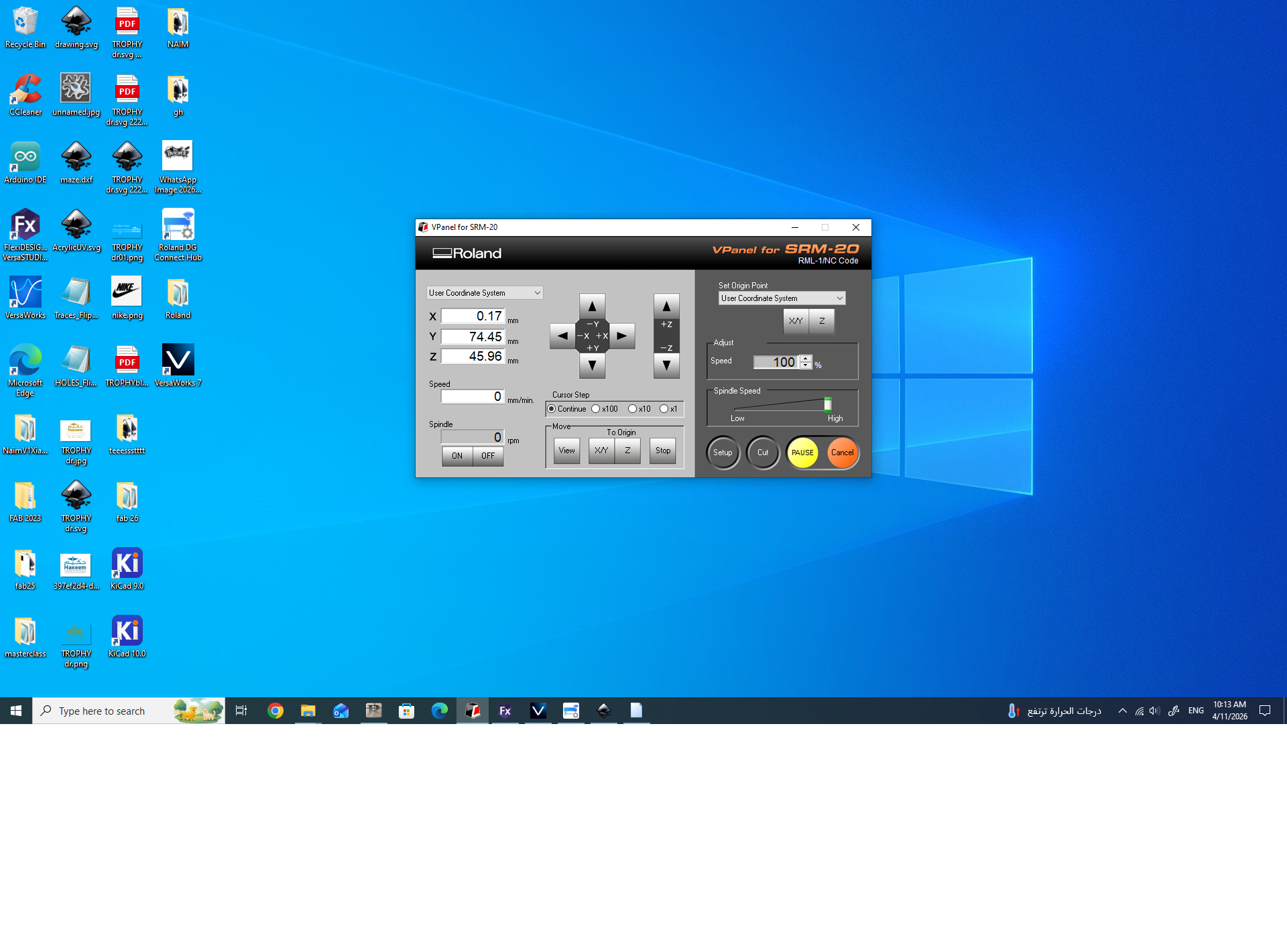 Setting and Defining Zero (xy)-Click on Set to Origin Point
