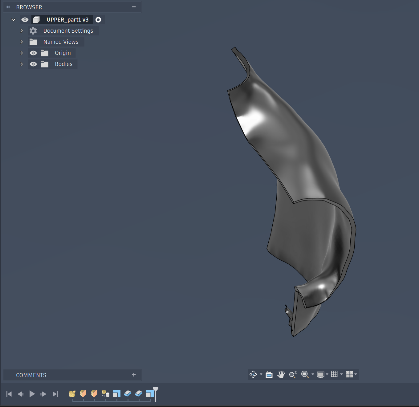An isolated, thickened solid shell segment shown from a side profile view