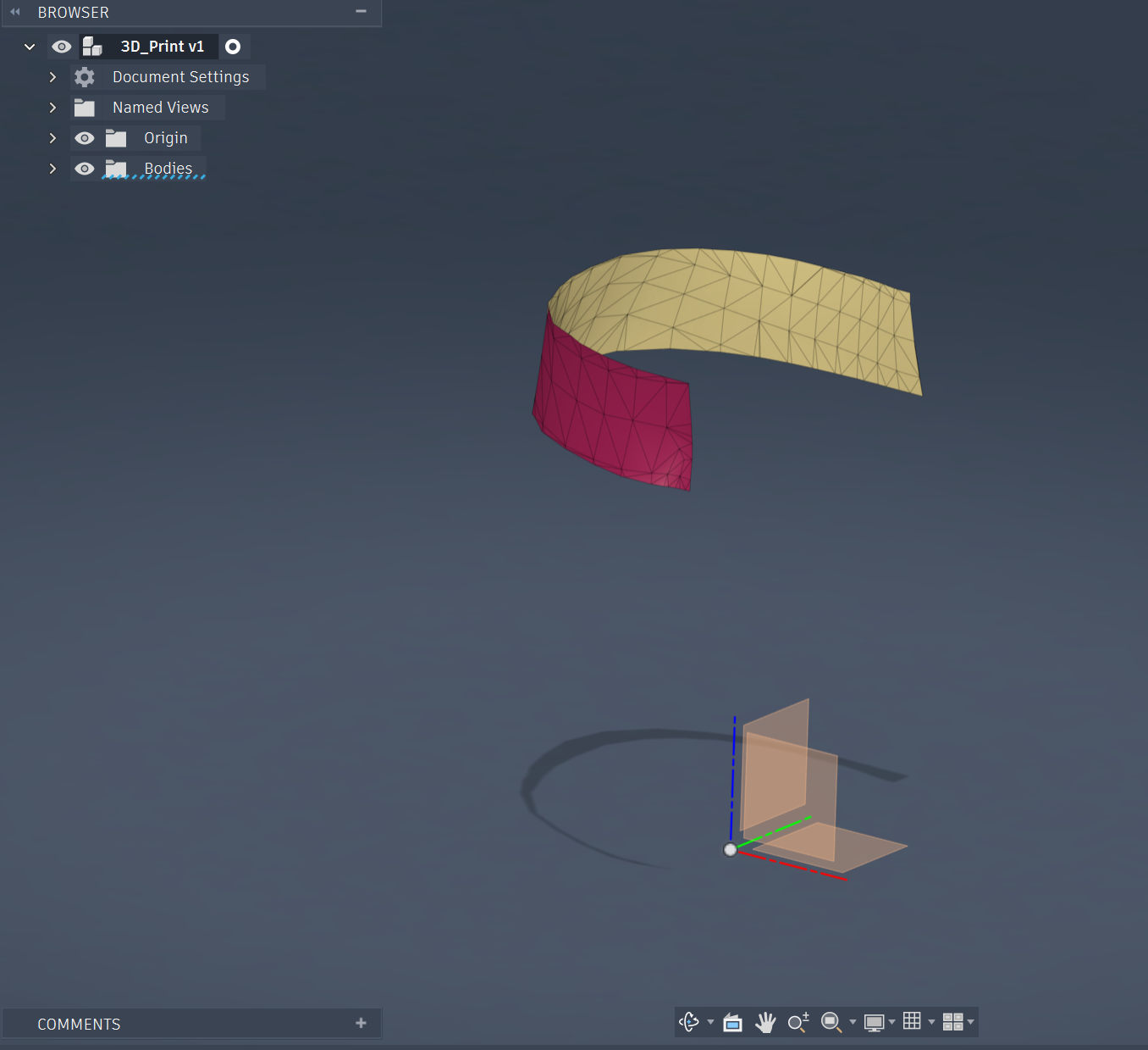 A floating mesh strip segment divided into distinct highlighted face groups