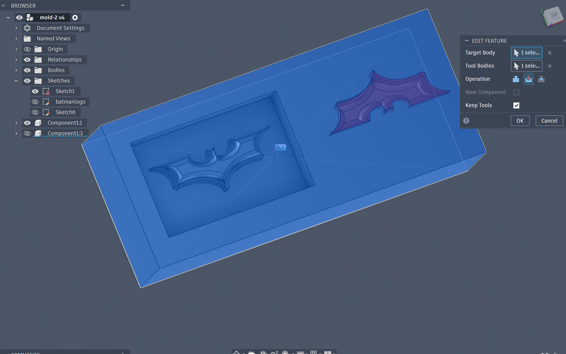 Repeating the process and using join/cut to create a direct mold for direct casting
