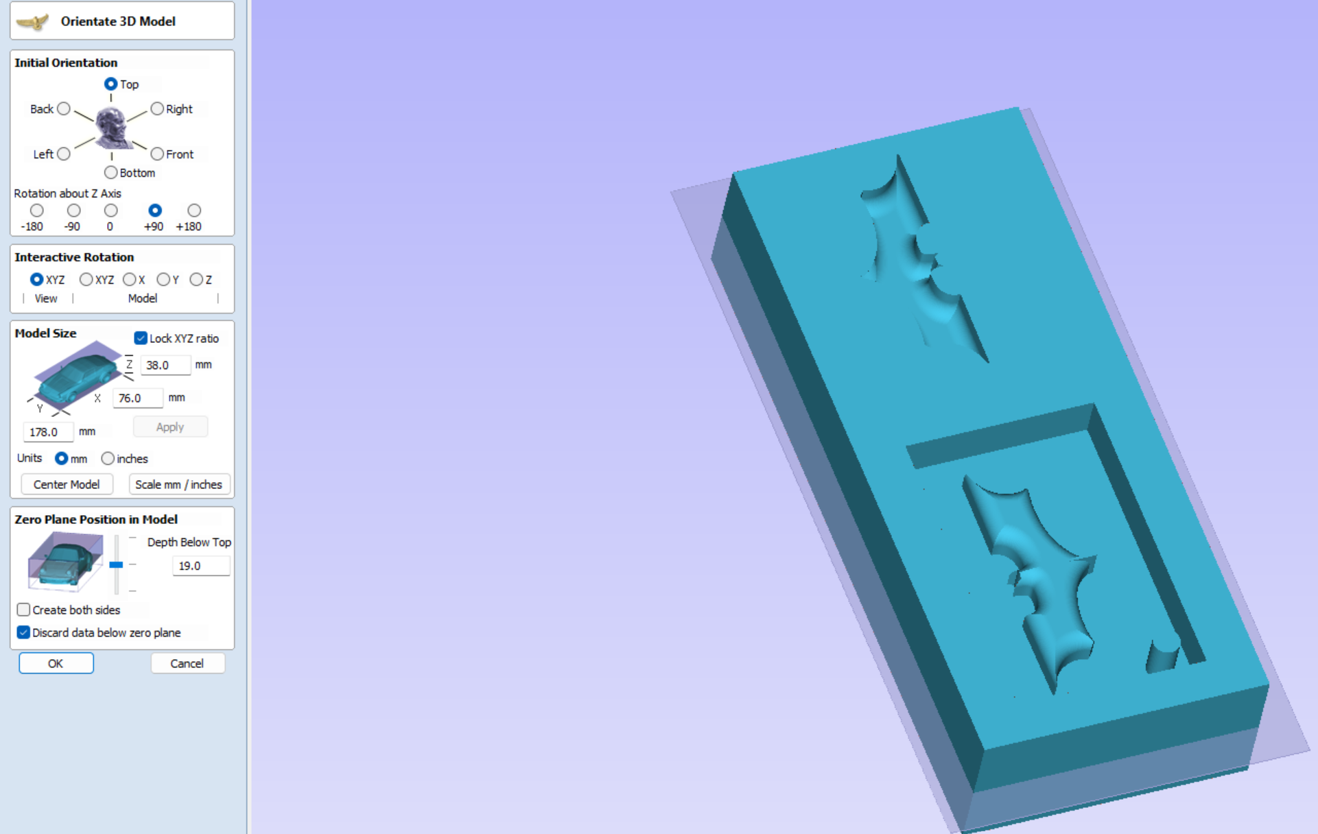 Importing the mold stl file,scaling,centering and positioning it