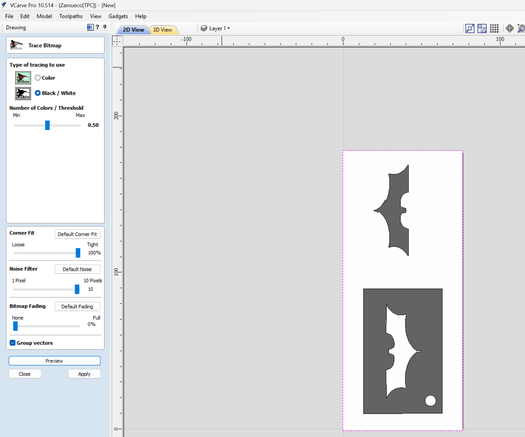 Bitmap Tracing to seperate the geometries when applying toolpaths to them