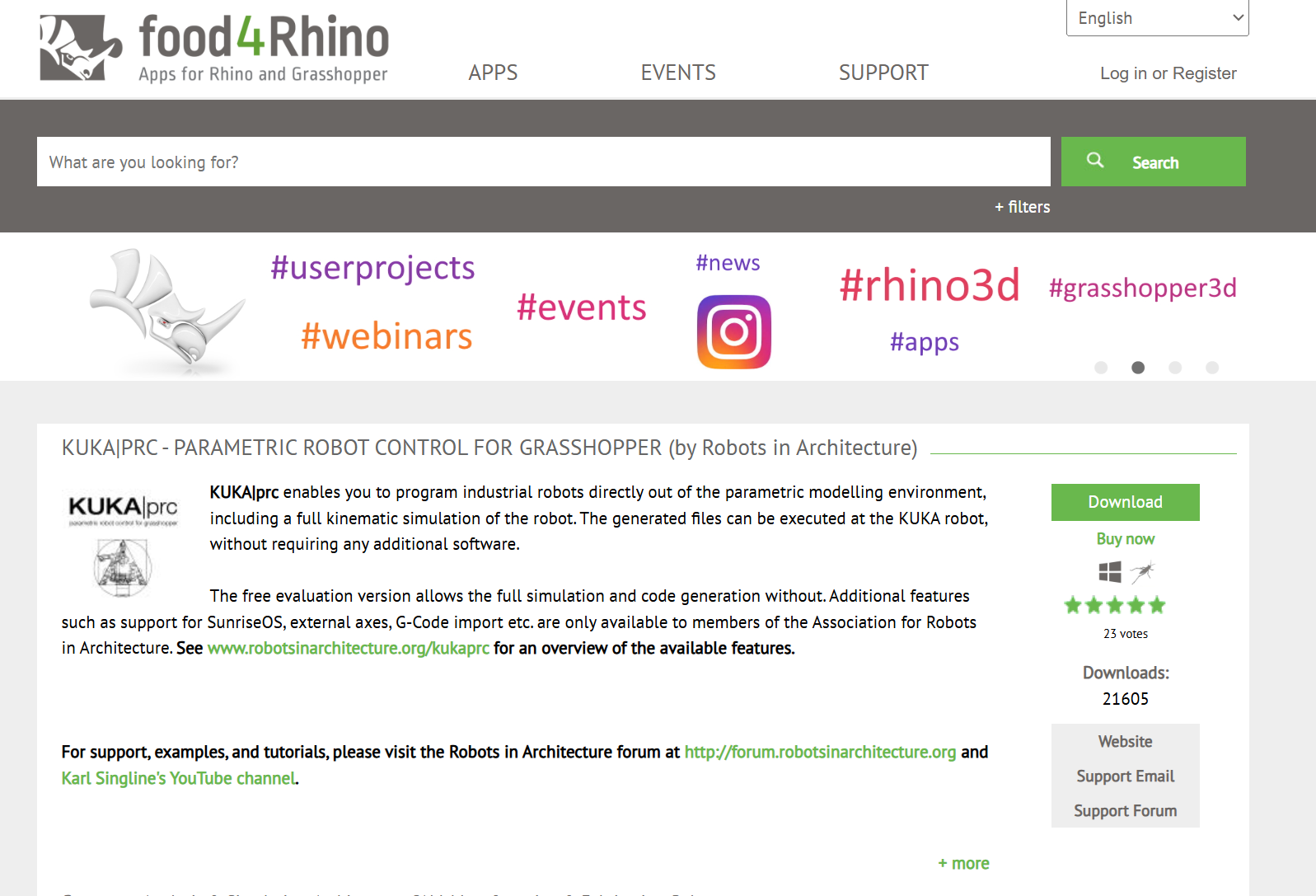 Food4Rhino Website / Kuka Plugin Search