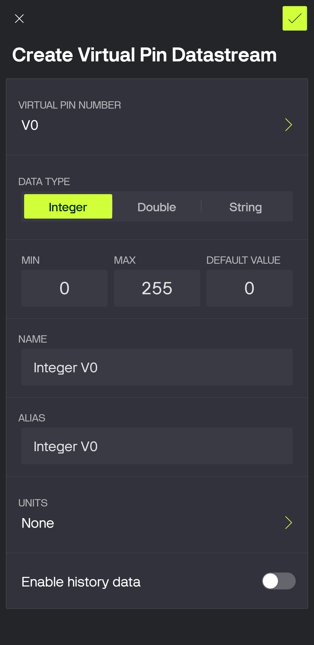 Blynk Datastreams