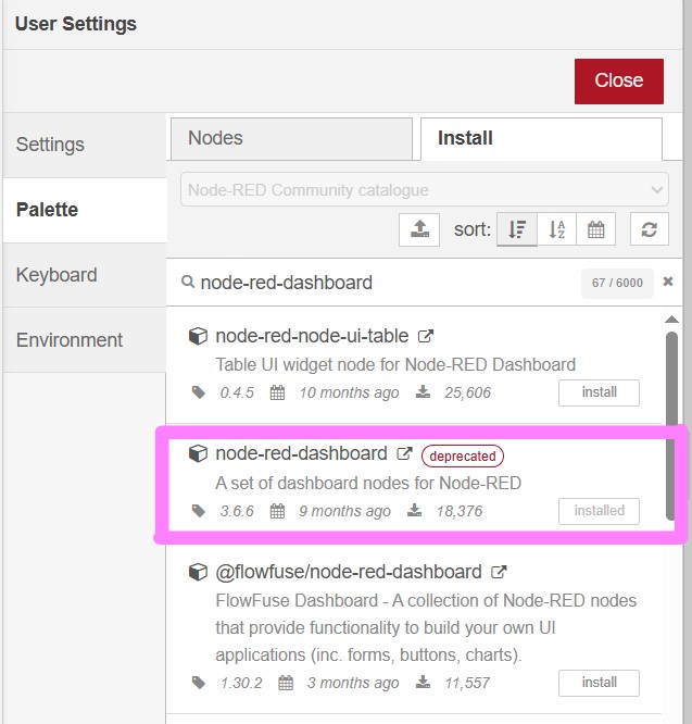Node-RED Palette