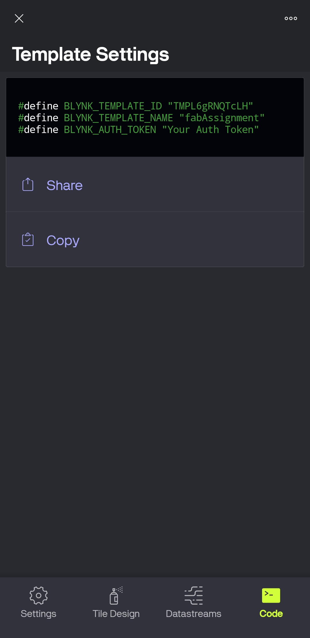 Blynk Code Setup