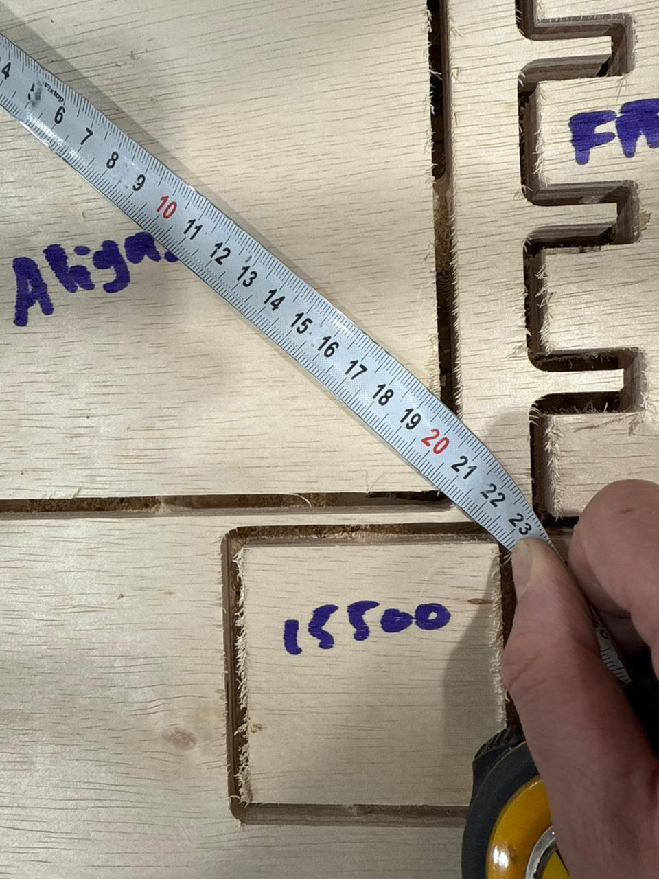 Side by side comparison of three milled test pocket results on plywood sheet