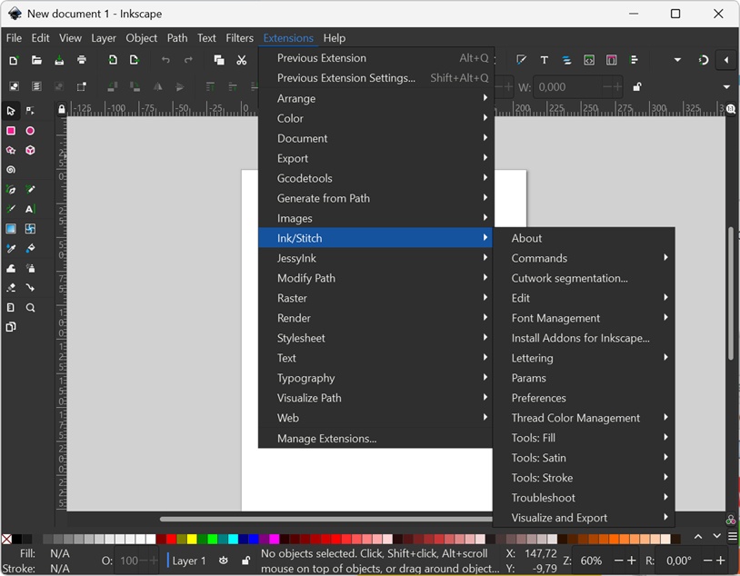 Ink/stitch menu