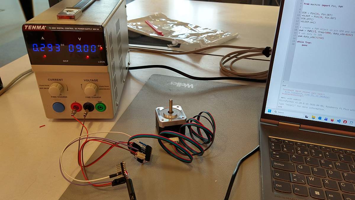 Stepper motor test setup