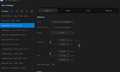 Chitubox machine settings Phrozen Sonic Mega 8K