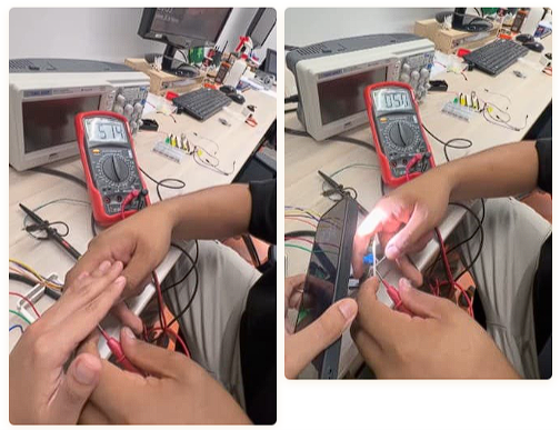 Multimeter 5.7V and white LED lit