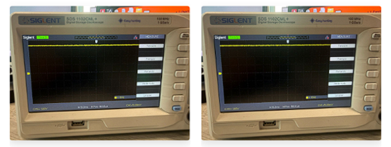 Two oscilloscope screens 3.3V vs GPIO