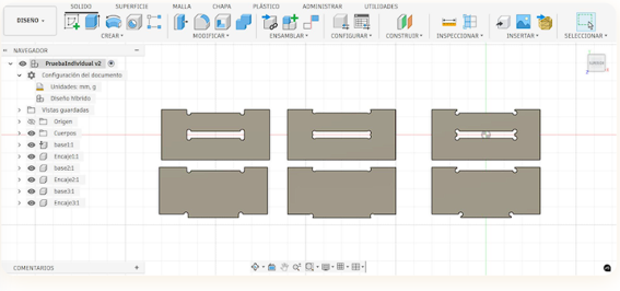 Fusion 360 six piece 3D solid model combined test