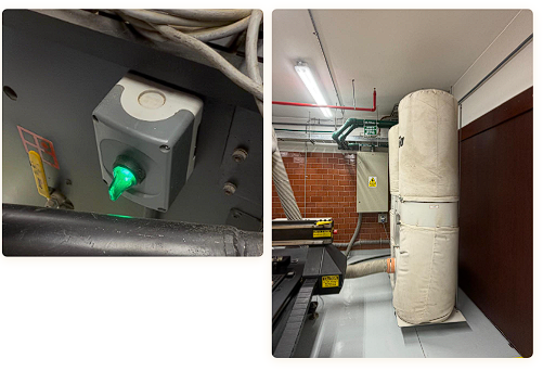Machine power switch and external dust collector bag