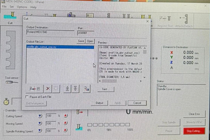 VPanel software G-code file loaded