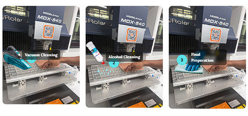 MDX-540 bed cleaning process 3 steps