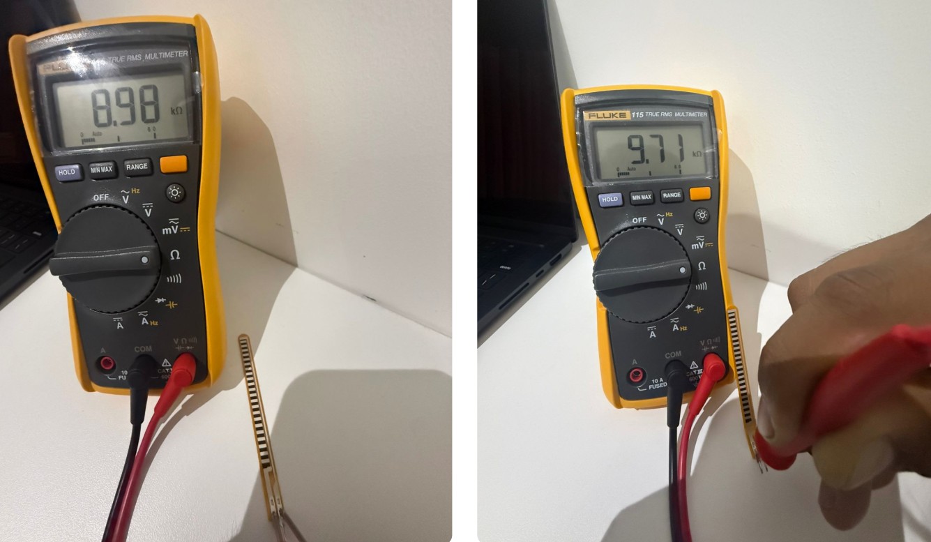 Multimeter readings for flex sensor