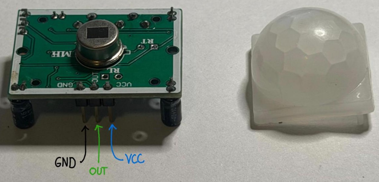 PIR back with GND/OUT/VCC labeled