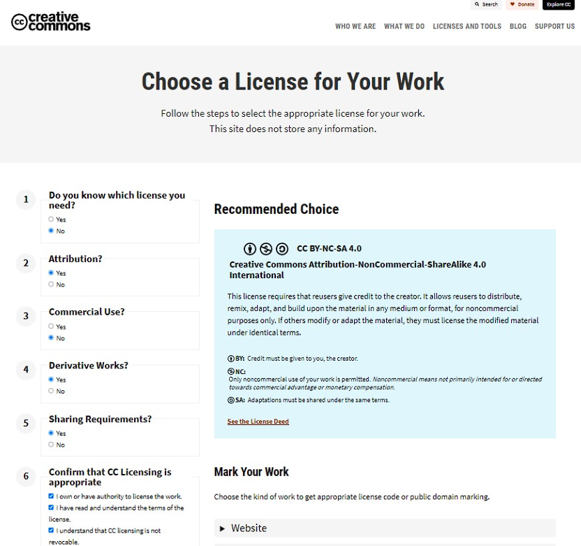 Creative Commons license chooser