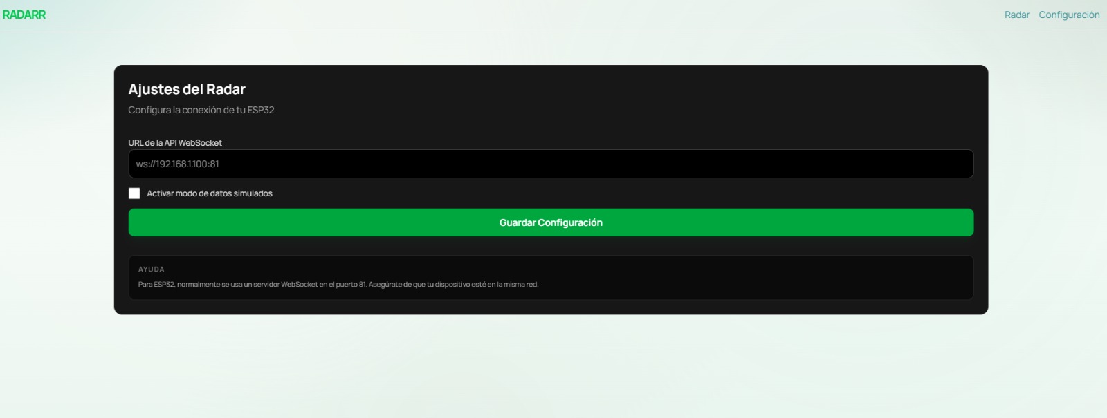 Radar Settings Tab