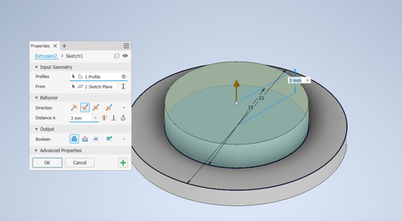 Cap model with inner bore sketch centered