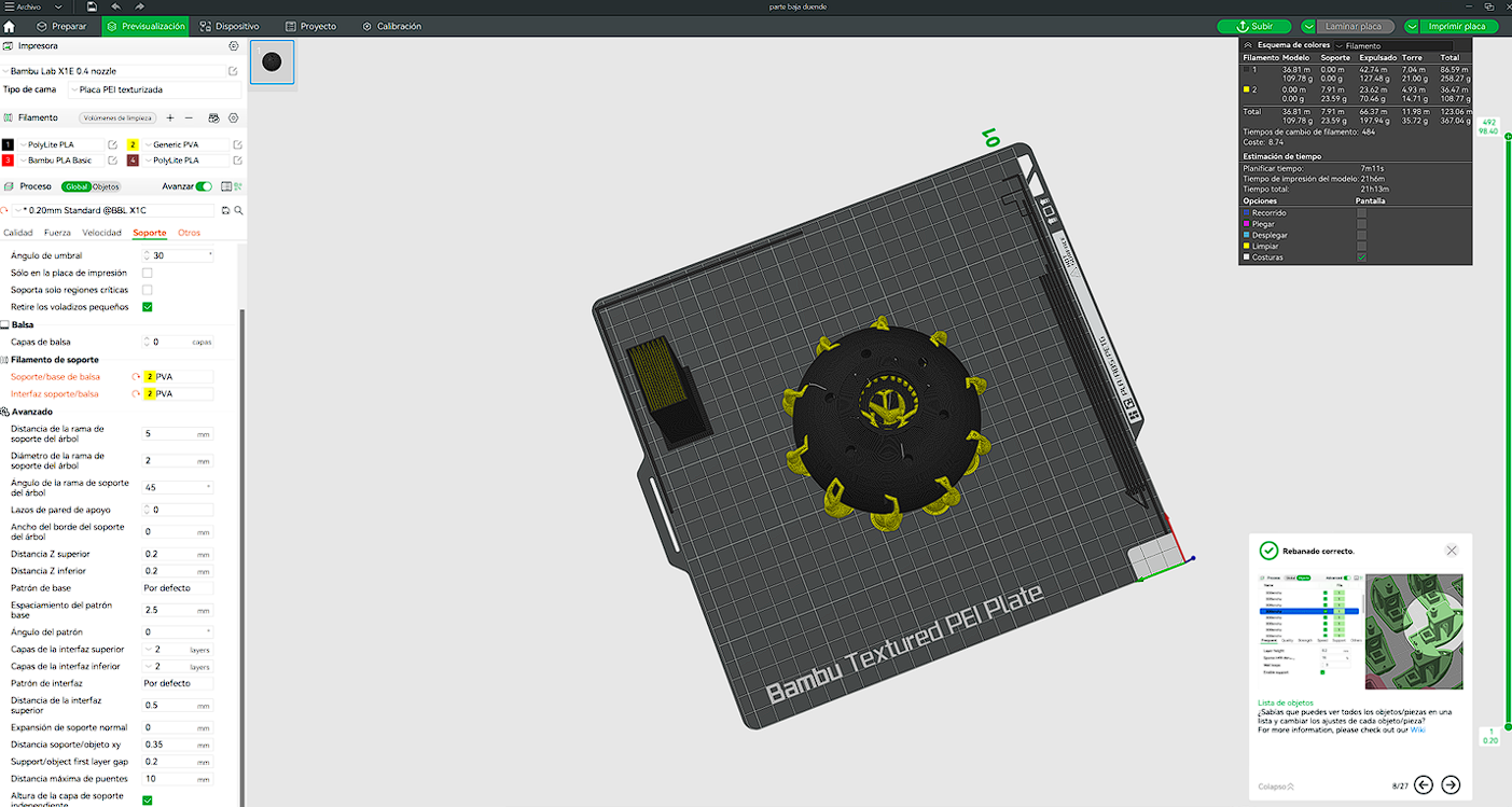 Printing process with PLA and PVA