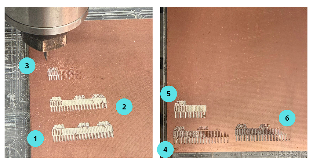 Machining tests and calibration attempts