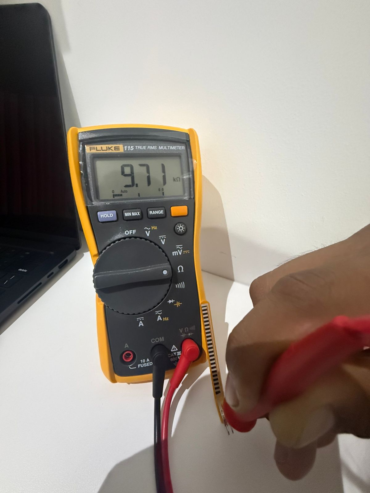 Flex sensor resistance measured while bent