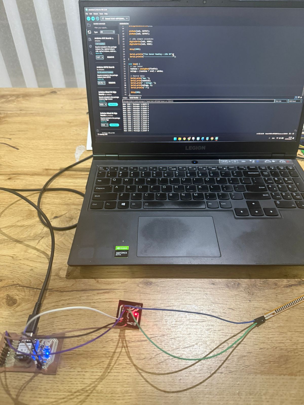 Second view of the physical setup with LED and extra pins