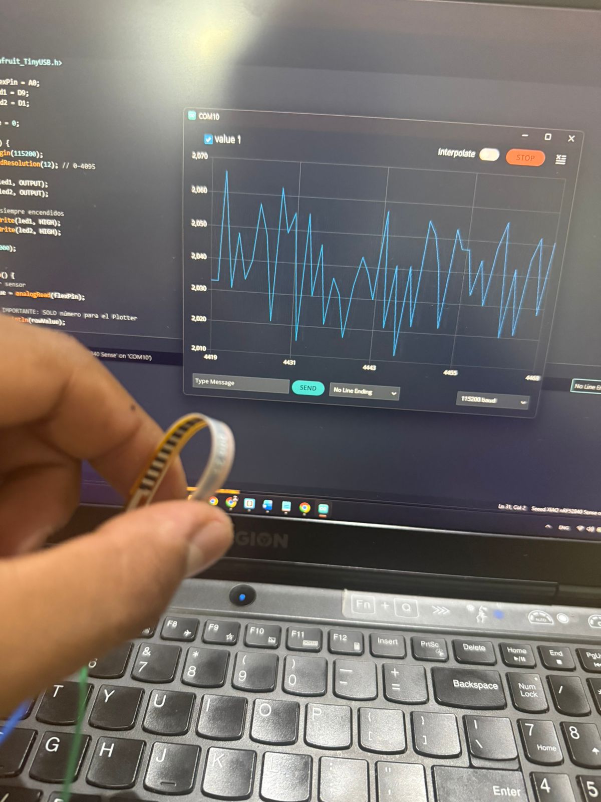 Serial Plotter showing variation while the sensor is bent
