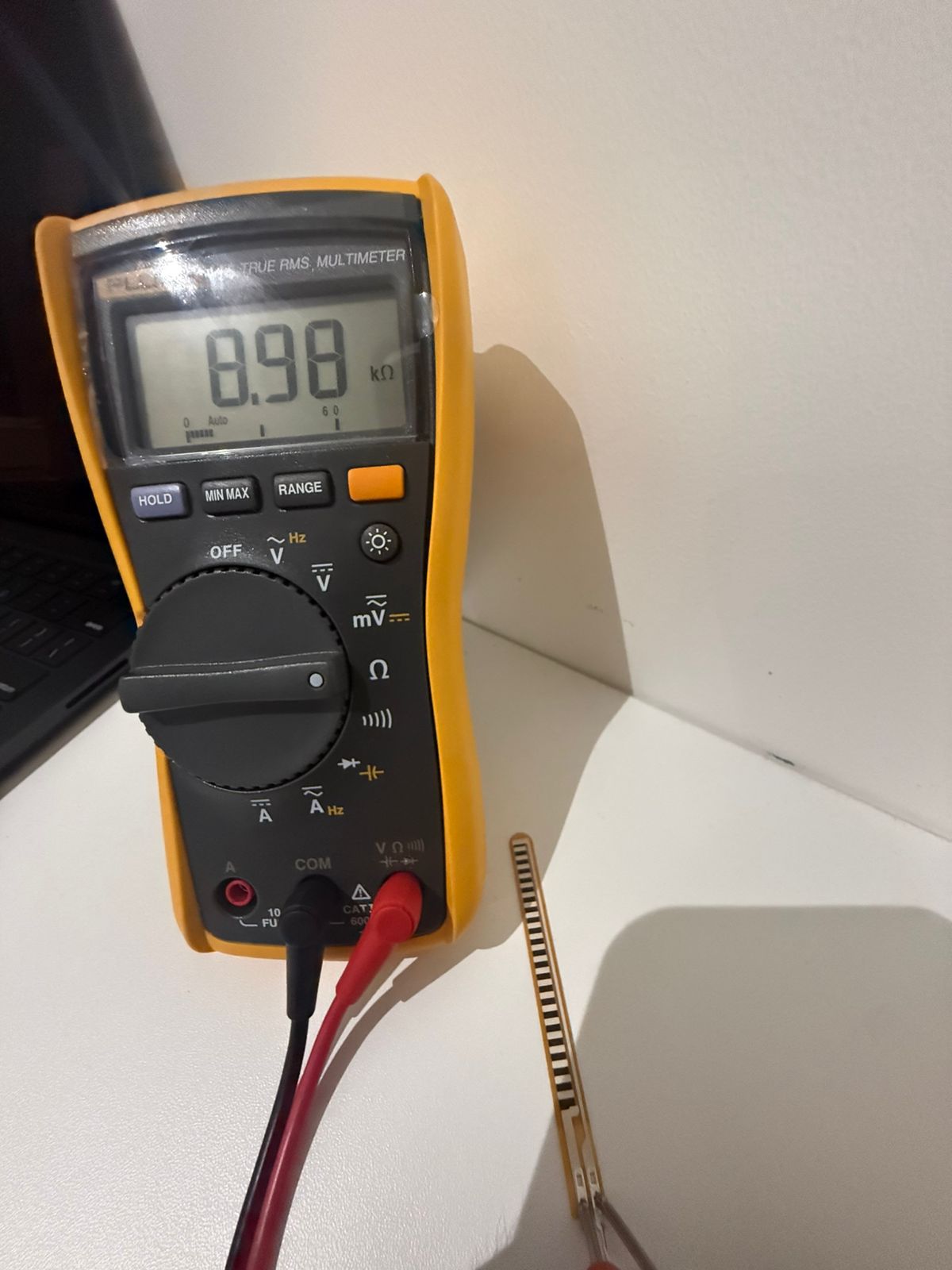 Flex sensor resistance measured while straight