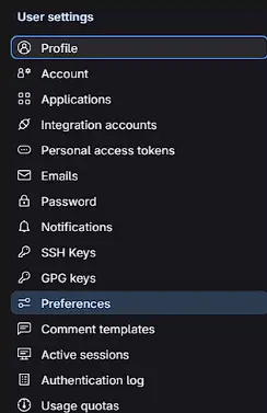 GitLab settings menu