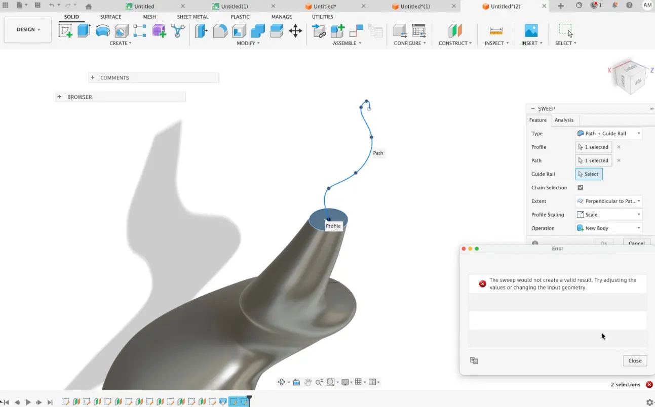 Sweep error caused by intersecting axis