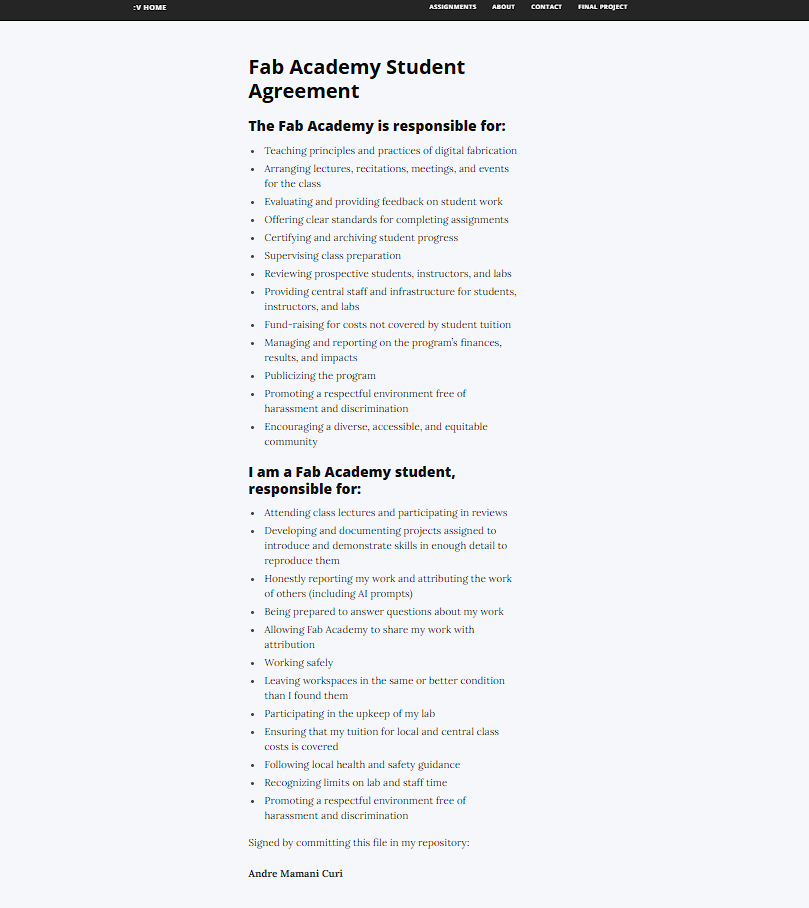Fab Academy Student Agreement