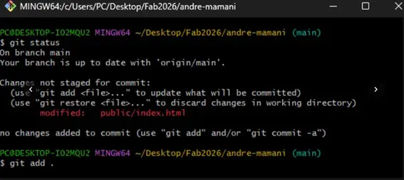 Git status showing modified file