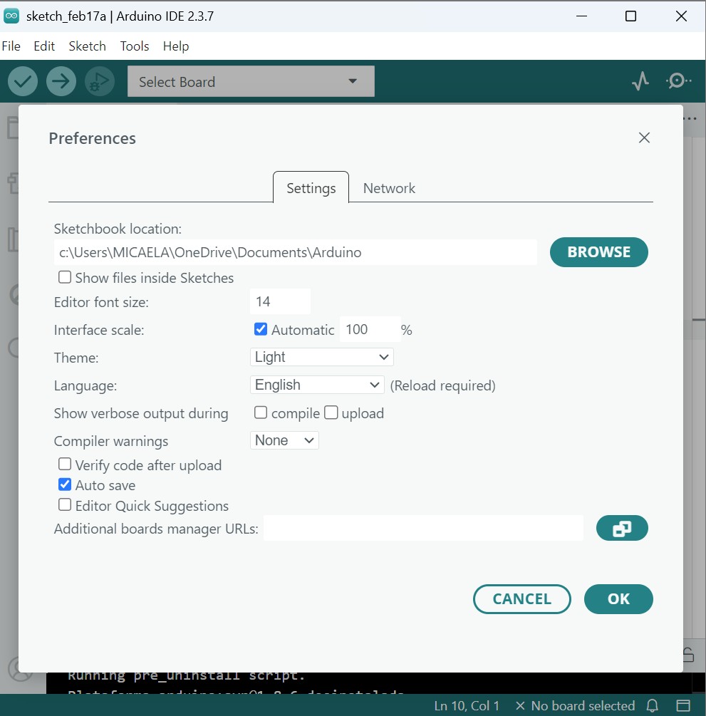 Arduino IDE Preferences menu