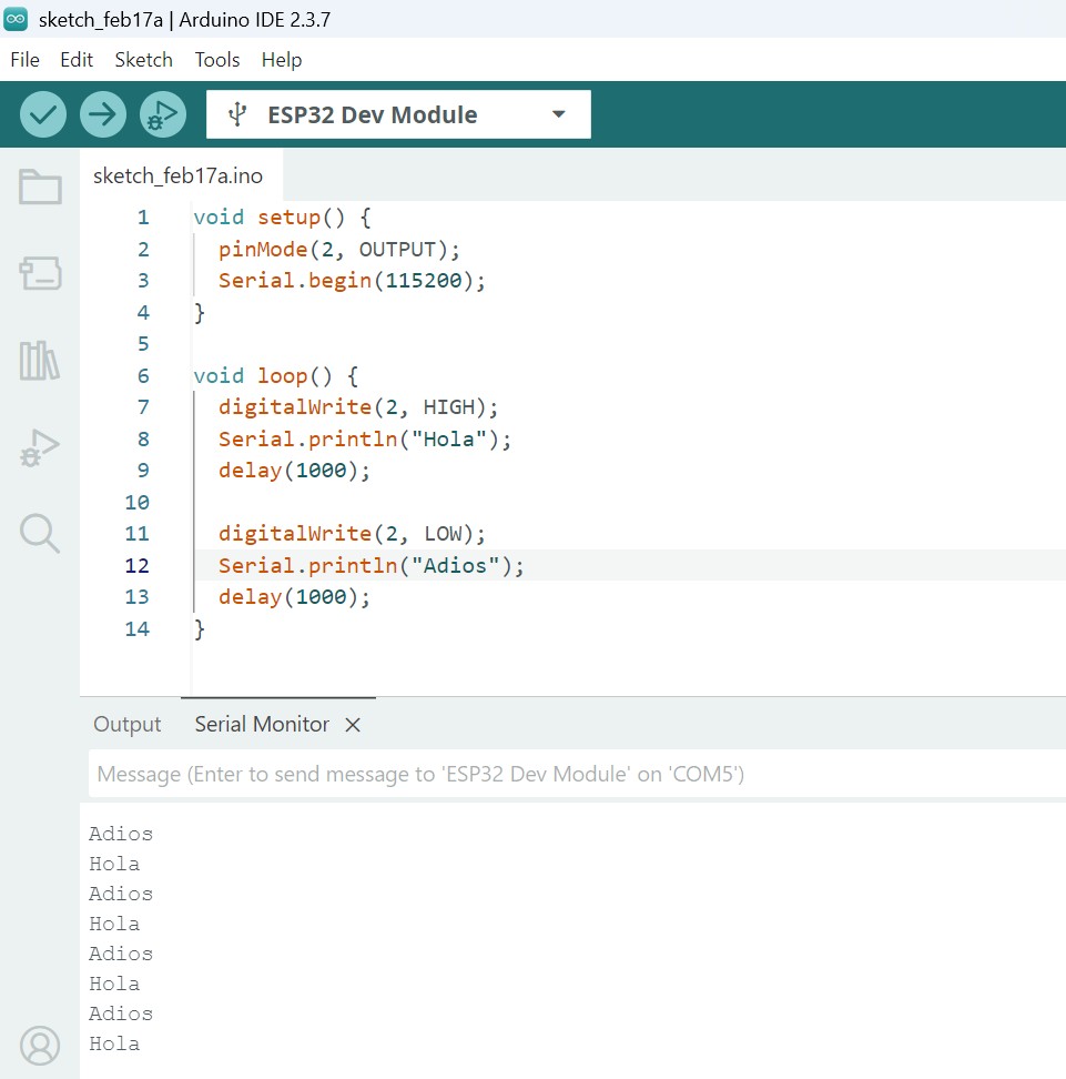 Arduino IDE showing successful upload