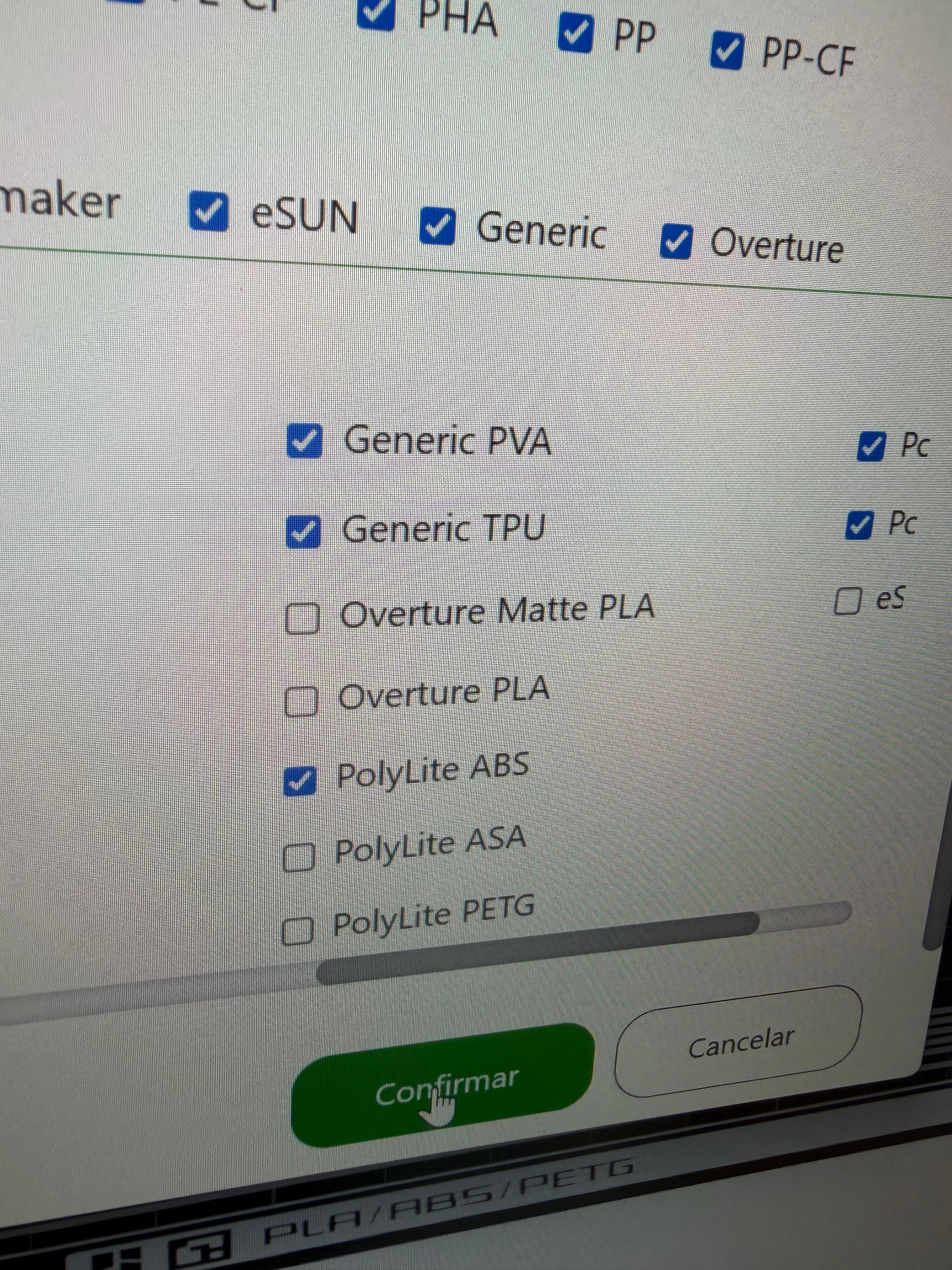 Filament Selection in Bambu Studio