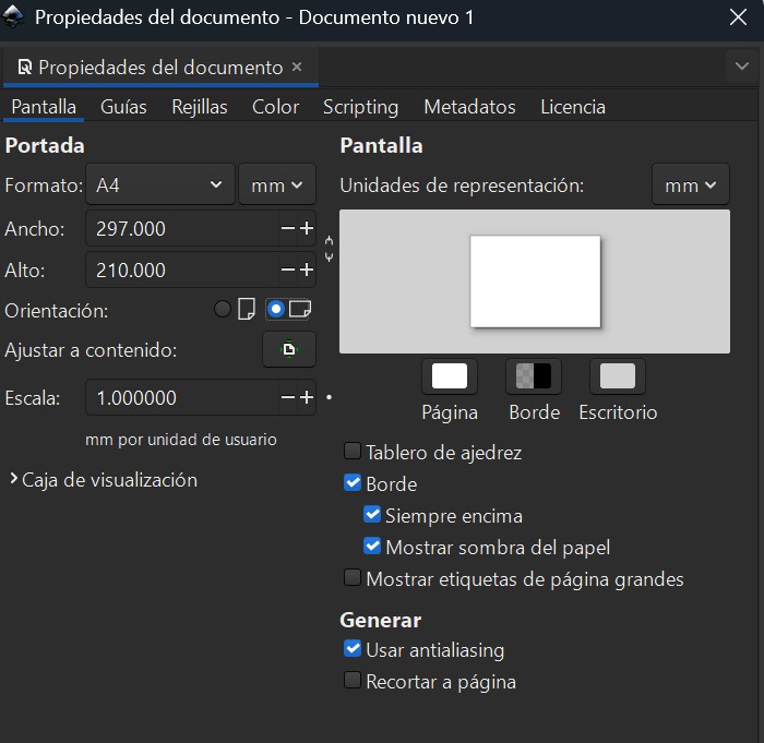 Inkscape document properties