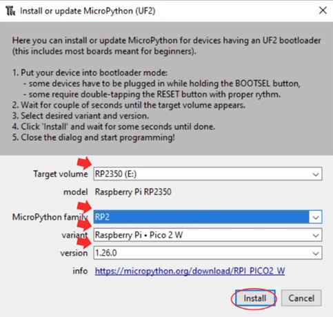 Thonny MicroPython install screen