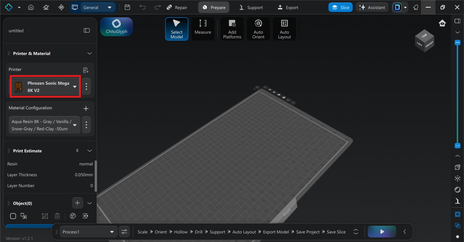 Model loaded on Chitubox build plate