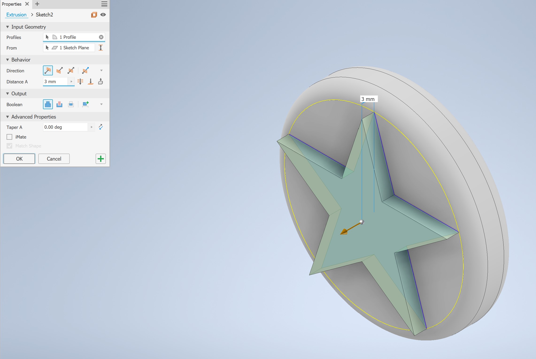 Star extruded 3mm upward