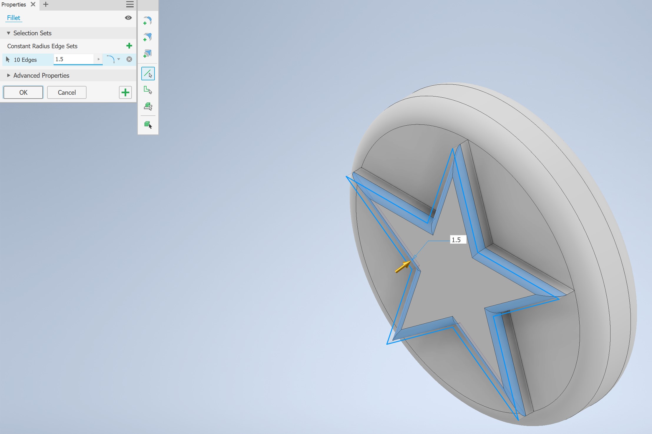 1.5mm fillet giving the puffy jewelry look